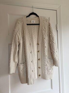 Wilfred Cream Cable Knit Button-Front Cardigan Sweater